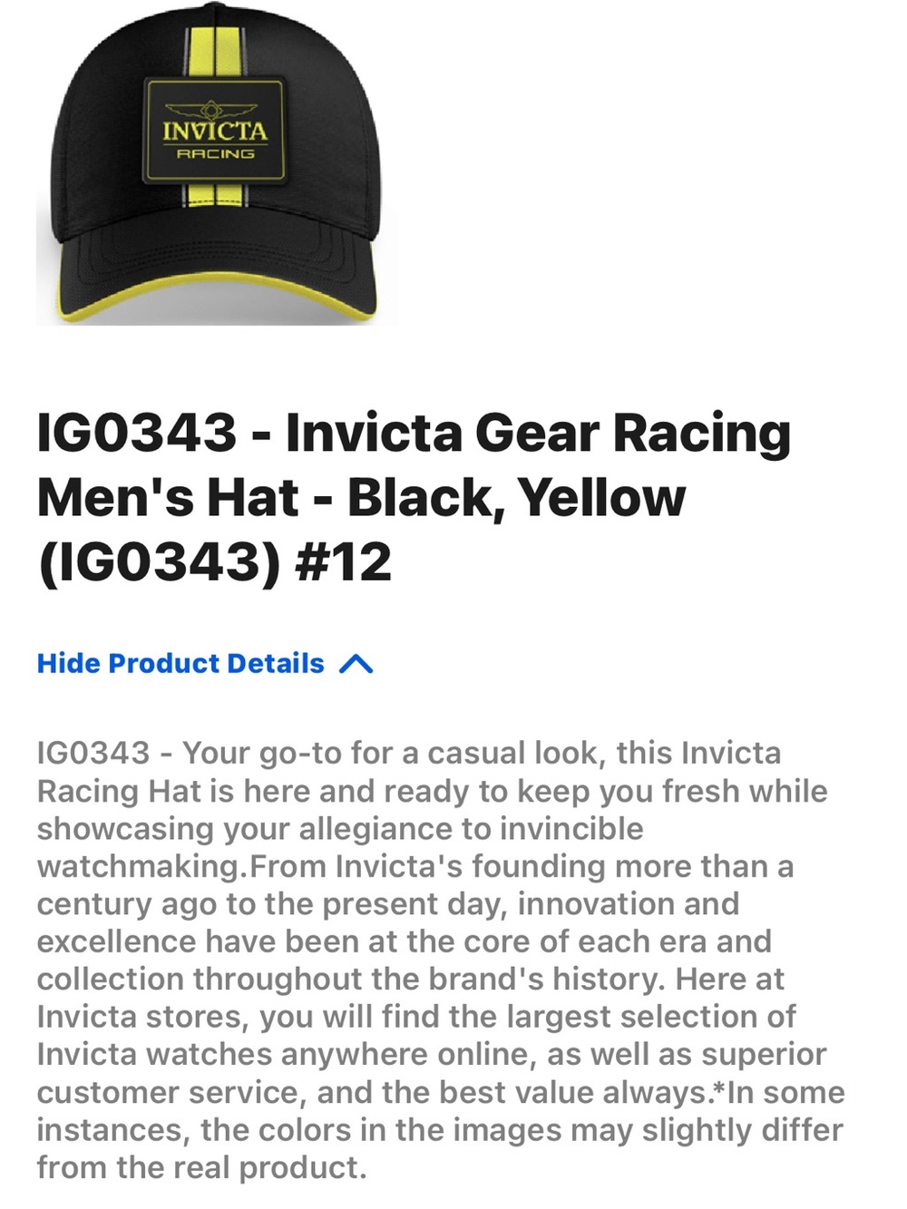 Invicta Black & Yellow Racing Baseball Cap - Picture 2 of 2